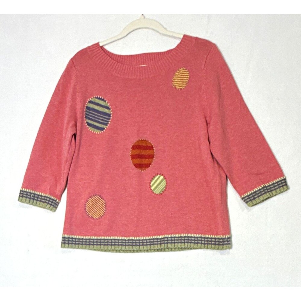 Vintage Christopher & Banks LG Pink Hand Embroidered Knit Scoop Neck Sweater Y2K - Picture 1 of 8